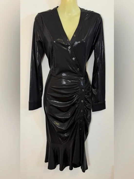 Current Air Shiny Black Long Sleeve Midi Dress - Picture 1 of 5